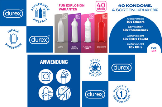 DUREX Kondomi Fun Explosion Mix od 4 vrste, 40 kom