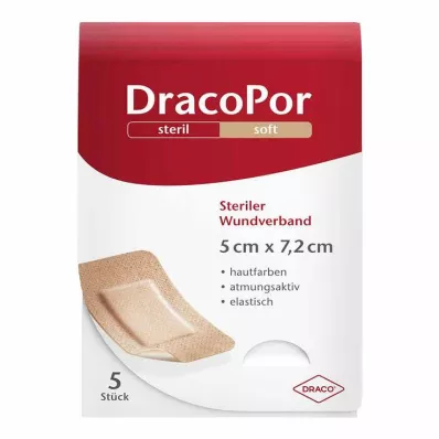DRACOPOR Obloga za rane 5x7,2 cm sterilna u boji kože, 5 kom