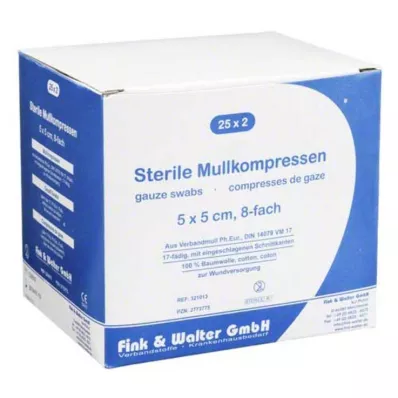 MULLKOMPRESSEN 5x5 cm sterilni 8-struki, 25X2 kom