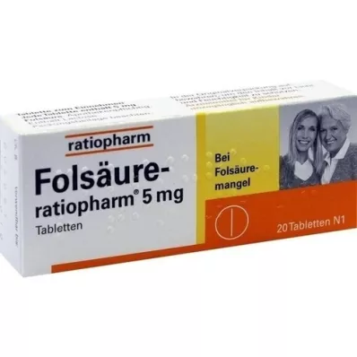 FOLSÄURE-RATIOPHARM 5 mg tablete, 20 kom