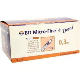 BD MICRO-FINE+ inzulinska štrcaljka 0,3 ml U100 0,3x8 mm, 100 kom