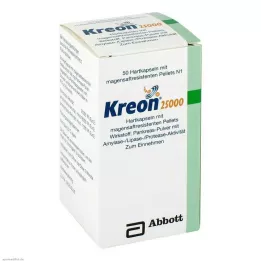 KREON 25.000 tvrdih zatvarača s peletama obloženim želučanim sokom, 50 kom