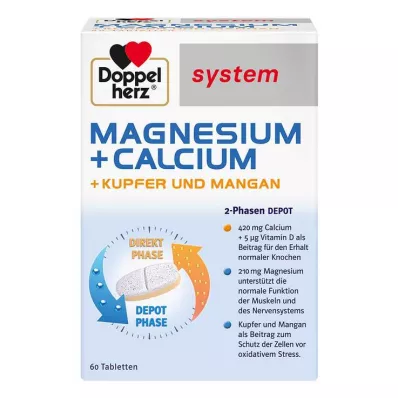 DOPPELHERZ Magnezij+Kalc.+Bakar+Mangan sist.tab., 60 kom