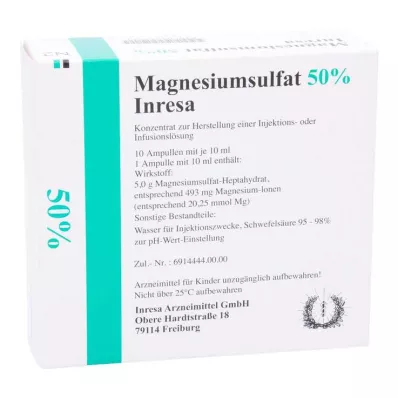 MAGNESIUMSULFAT 50% Inresa Konz.z.H.e.Inj.-/Inf.L., 10X10 ml