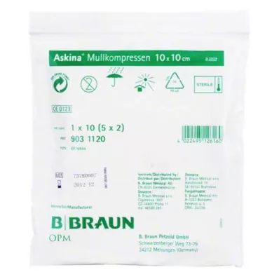 ASKINA Komprese od gaze 10x10 cm sterilne, 5X2 kom