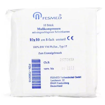 MULLKOMPRESSEN ES 10x10 cm nesterilno 8-slojno, 10 kom
