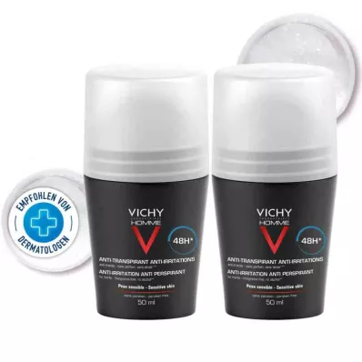 VICHY HOMME Dezodorans roll-on za osjetljivu kožu 48h DP, 2X50 ml