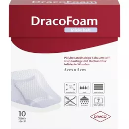 DRACOFOAM Infekcijski ljepljivi pjenasti jastučić za rane 5x5 cm, 10 kom