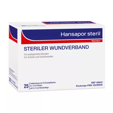 Hansapor sterilna obloga za rane 6x7 cm, 25 kom