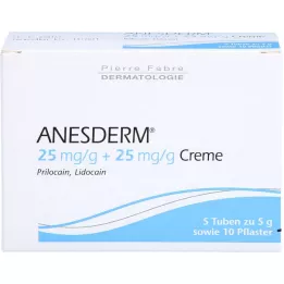 ANESDERM 25 mg/g + 25 mg/g krema + 10 flastera, 5X5 g