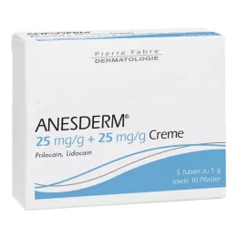 ANESDERM 25 mg/g + 25 mg/g krema + 10 flastera, 5X5 g
