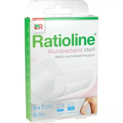 RATIOLINE Obloga za rane 7x5 cm sterilna, 5 kom