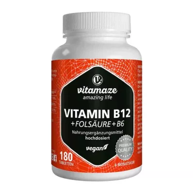 VITAMIN B12 1000 µg visoka doza + B9 + B6 veganske tablete, 180 kom