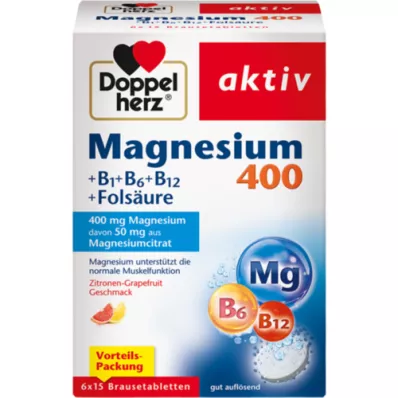 DOPPELHERZ Magnezij 400+B1+B6+B12+Folna kiselina BTA, 6X15 kom