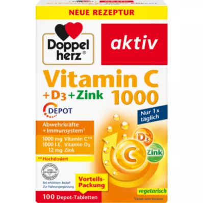 DOPPELHERZ Vitamin C 1000+D3+Zinc Depot tablete, 100 kom